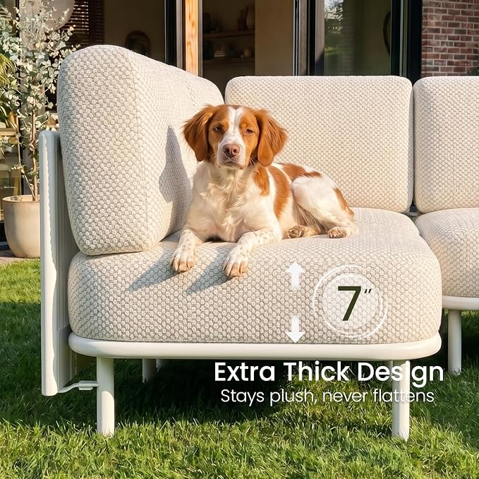 LayinSun 2 Pieces Patio Furniture Set, Modern Outdoor Modular Sectional Conversation Set L-Shaped Sofa with 7-inch Cushion for Garden Backyard Deck