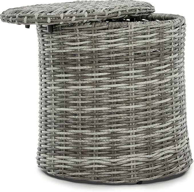 Elle Decor Vallauris Patio Outdoor Furniture Collection, Premium All Weather Wicker, Storage Side Table, Gray