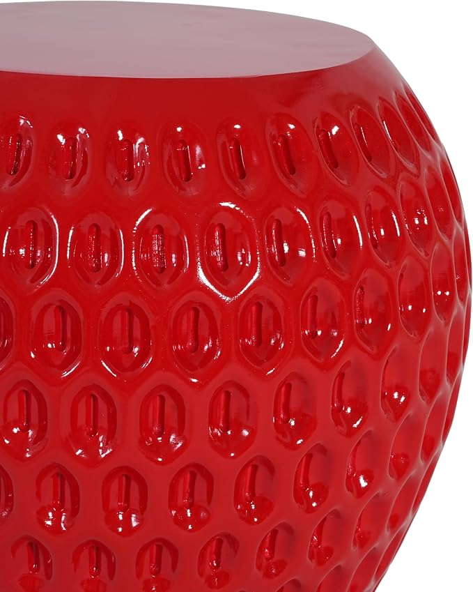 Christopher Knight Home Veygar MGO Outdoor Side Table with Flat Round Top, Lightweight Concrete Accent Table for Indoor/Outdoor Usage, Cute Strawberry-Inspired Small End Table, No Assembly, Red