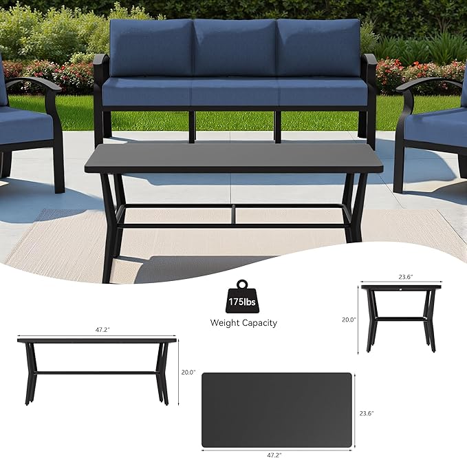 Kullavik Aluminum Patio Furniture Set with Rectangular Coffee Table,7-seat Metal Outdoor Sectional Furniture w/5.1" Cushions,Patio Conversation Sets for Garden,Backyard,Porch-Navy Blue