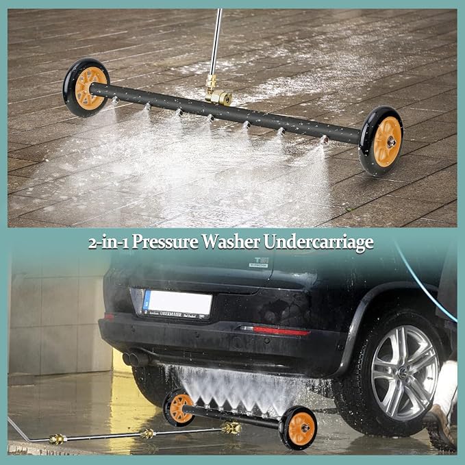Pressure Washer Undercarriage Cleaner, Upgrade Extended 24 Inch Power Washer Surface Cleaner Attachments with 7 Nozzles, UnderCar Wash Water Broom w/ 2 Pcs Extension Wand 1 Pc 75°Angled Wand 4000 PSI