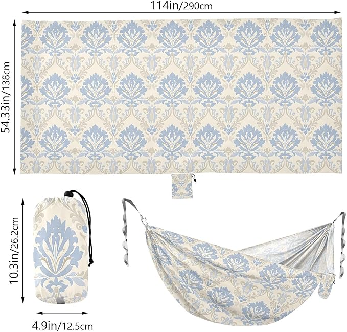 Camping Hammock Outdoor Hammocks for Outside Beige Floral Patterns Beach Trees Portable Lightweight with Pockets Tree Straps Indoor