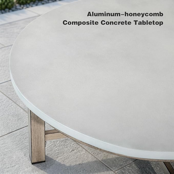 PEAK HOME FURNISHINGS Outdoor Coffee Table with Aluminum-Honeycomb Composite Concrete Table Top (Round)