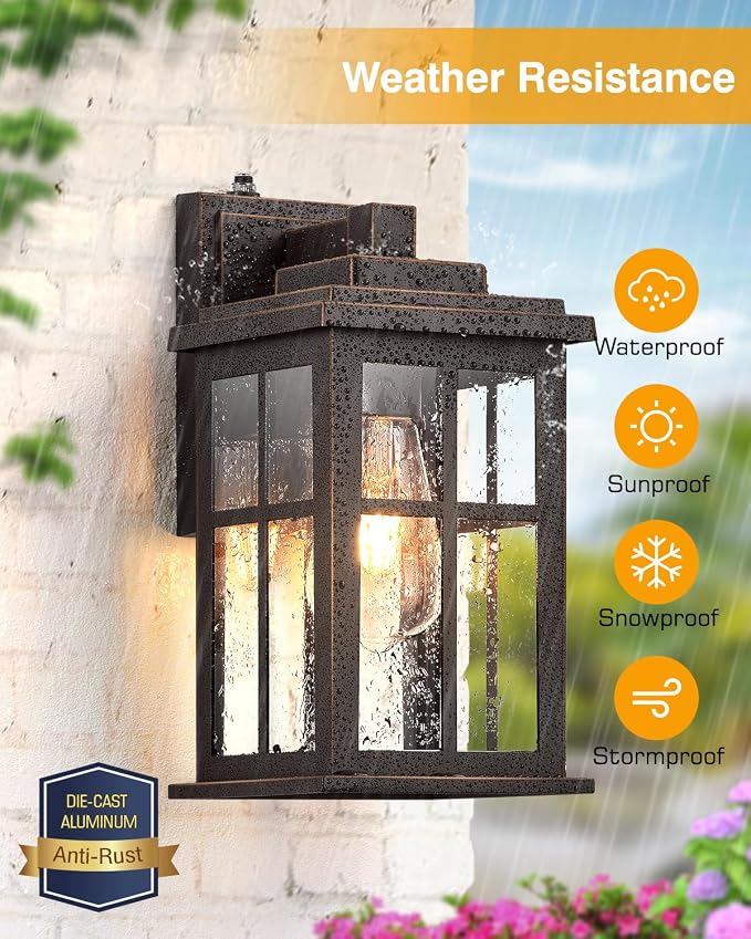 Dusk to Dawn Outside Lights for House, Oil Rubbed Bronze Anti-Rust Aluminum Exterior Lighting Fixtures, Easy-to-Install Waterproof Modern Outdoor Wall Light for Porch, Garage, Front Door