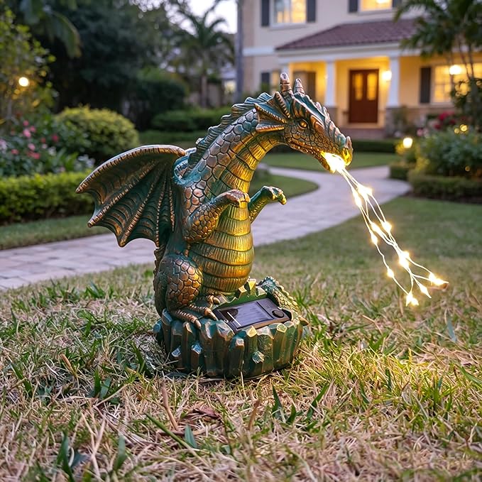 JOYBEE Dragon Solar Garden Statues Outdoor Decoration with LED Light Strings,Dragon Figurine Solar Lights Lawn Décor,Outside Statue Ornament for Patio, Balcony, Yard,Unique Gifts for Mom Grandma