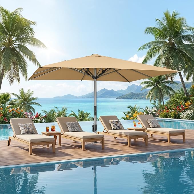 PURPLE LEAF 13 X 13 FT Extra Large Commercial Square Patio Umbrella Maximum Coverage Heavy Duty Wind Resistant Vented Canopy Reinforced Frame for Restaurant Hotel Resort Cafe Outdoor Dining Area Business Use Beige