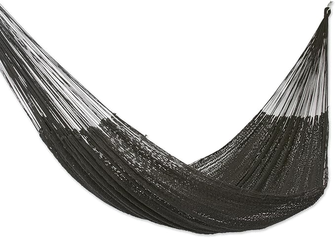 NOVICA Artisan Handwoven Cotton Rope Hammock Black Double Mexico Solid 'Uxmal Black' (Double)