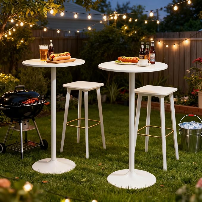 ERGOMASTER Cocktail Table,Two-in-one Modern Style Standing Circular Bar Table 40"/22" Two Convertible Height Suitable for Dining Room, Restaurant, Kitchen (6, White)