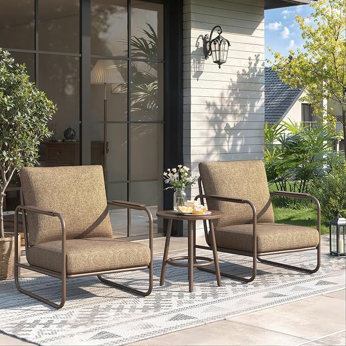 3-Piece Aluminum Patio Furniture Set, Spacious Deep Seating Chairs with 6-Inch Thick Cushions and Coffee Table, All-Weather Rust-Resistant Outdoor Seating for Backyard, Deck, Porch, Balcony