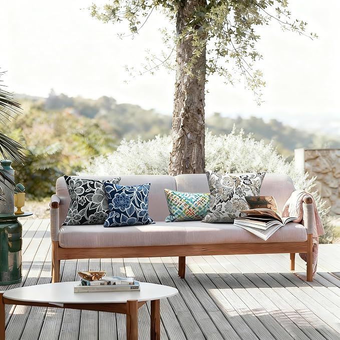 LVTXIII Outdoor Throw Pillows, Decorative Throw Pillows with Inserts, 20"x20" Square Pillows for Bed, Couch, Sofa and Patio Furniture, Set of 2, Dailey Tan