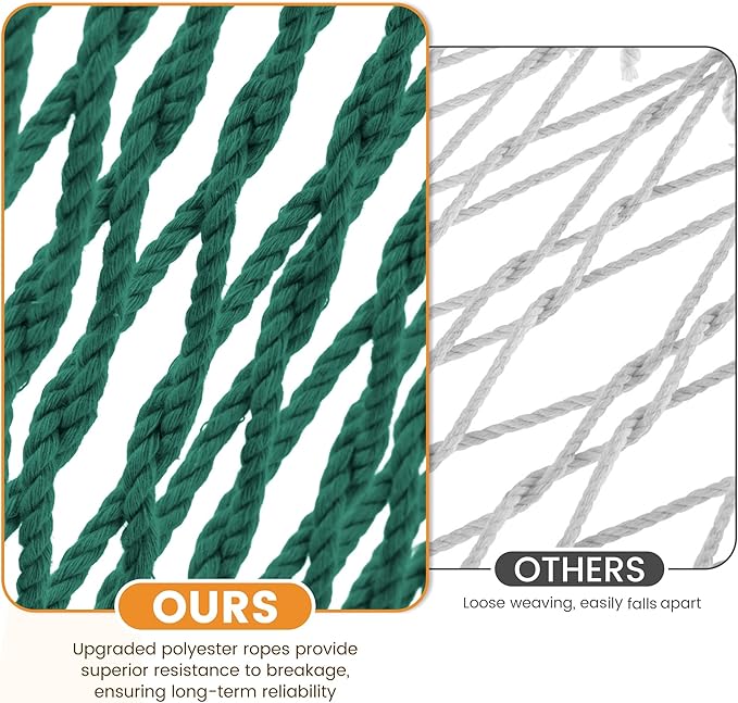 Lazy Daze Hammocks 13-FT Polyester Rope Hammock, Double 2 Person Traditional Hand Woven Outdoor Hammock with Spreader Bar, Carabiners, Tree Straps, Chains for Outside Patio- Max 450 Lbs, Green