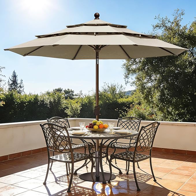 EliteShade USA 10-Year-Non-Fading 10ft 3-Tier Market Patio Umbrella, Commercial Grade Outdoor Table Umbrella with Crank Open, Windproof & UPF 50+ UV Protection, Heavy Duty Ventilation for Garden, Deck, Pool, Backyard, Beach & Bistro, Antique Beige