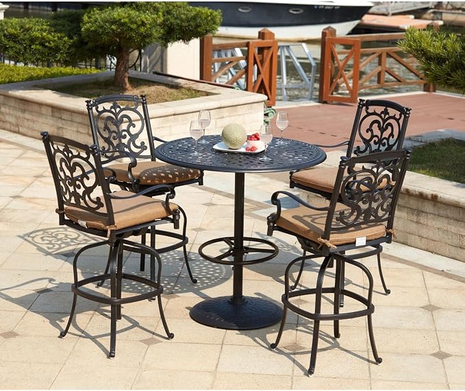 Darlee Series 60 42 Inch Cast Aluminum Pedestal Patio Bar Table - Antique Bronze