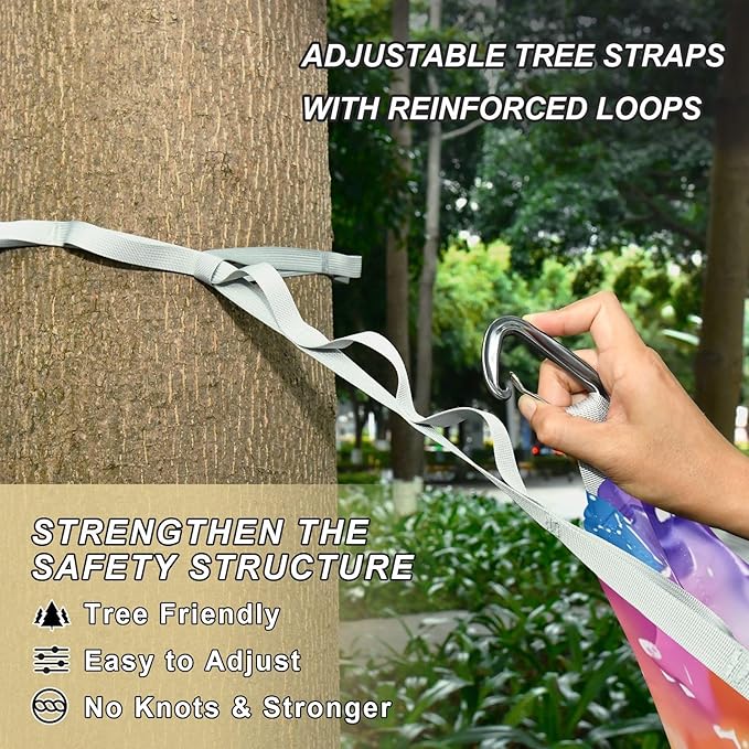 Camping Hammock Lightweight - 350lbs Portable Hammock with 2 Tree Straps and Attached Carry Bag,Great for Travel/Backpacking/Beach/Backyard - Single or Double - Tie Dye 7