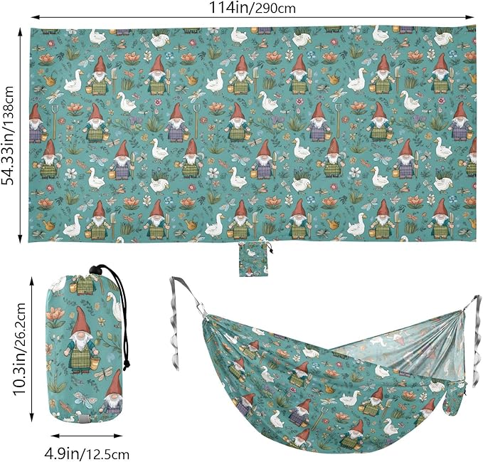 Camping Hammock Outdoor Hammocks for Outside Gnome Duck Cute Beach Trees Portable Lightweight with Pockets Tree Straps Indoor