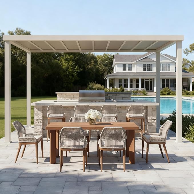 PURPLE LEAF 7 Pieces Dining Set Patio Metal Rectangular Table and Wicker Rattan Chairs for Outside Porch Garden Kitchen Modern Outdoor Furniture Sets with Counter Stools