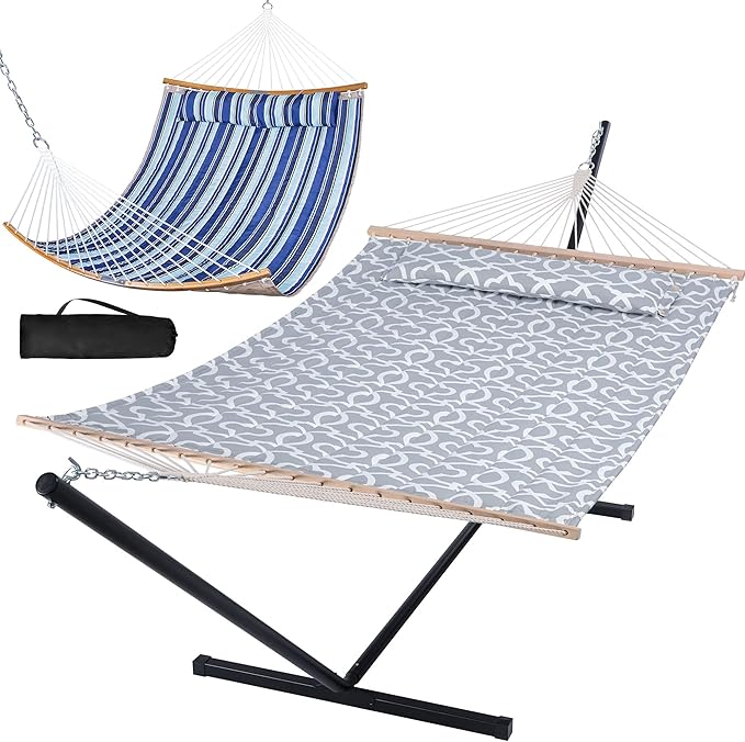 SUNCREAT Double Quilted Hammocks with Stand Set