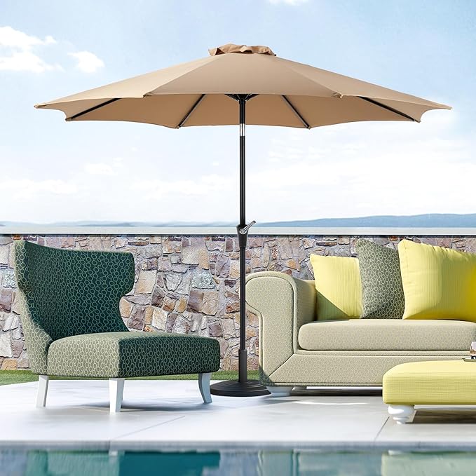 OLIXIS 9FT Patio Table Umbrella with Tilt and Crank Button & 8 Sturdy Ribs Waterproof, 9 Feet Outdoor Patio Umbrella Sun Shade for Pool, Terrace, Beach and Restaurant