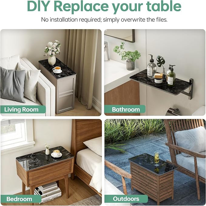 Rectangle Table Top,23.6 ” x 11.8 ” Black Sintered Stone Tabletop, DIY Replacement & Cover Marble Desktop, Scratch & Wear Resistant, Easy to Clean, Suitable for Indoor & Outdoor