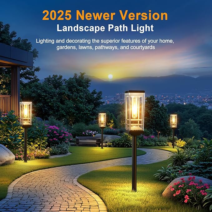Ahaorigin 4 Pack Solar Lights Outdoor, Up to 15 Hrs Brighter Solar Pathway Lights, Luxury Taller Solar Outdoor Light Waterproof for Path Garden Yard Landscape Walkway Driveway, Warm White