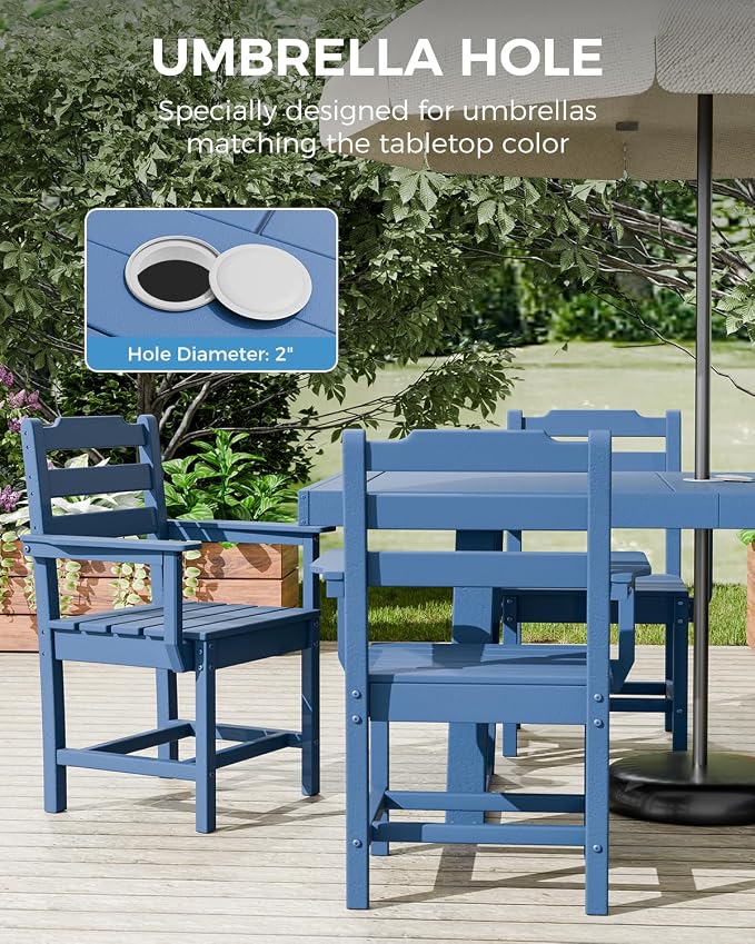 K Knowbody 12-Piece Outdoor Patio Dining Table and Chairs Set, Seats 10 | Steel-Reinforced HDPE, 100 lb/sq ft Load Capacity, 2-Inch Umbrella-Ready Tables, All-Weather, Fade-Resistant, Navy Blue