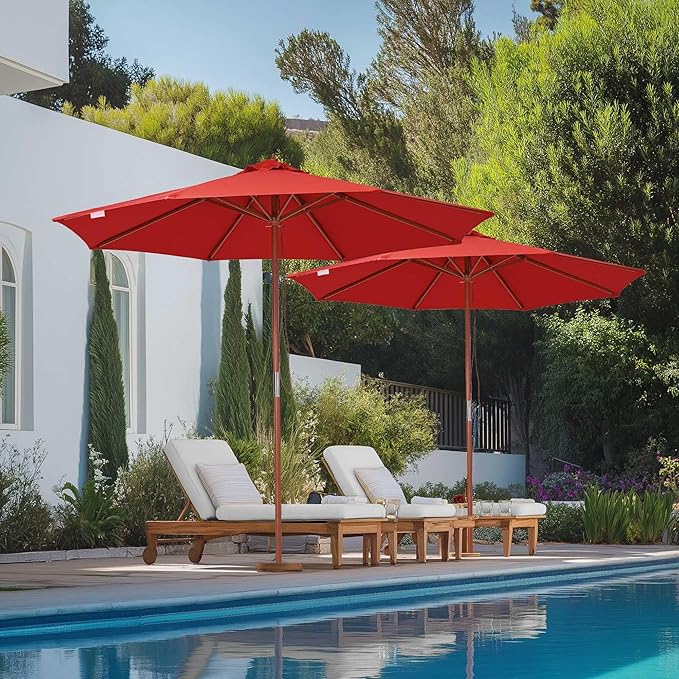Yescom 9ft Coastal Solid Wood Umbrella Pulley Lift Commercial Base with Wheel Included for Seaside Restaurant Terrace Poolside Beach Club