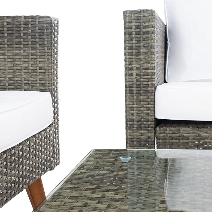 SAFAVIEH Outdoor Collection Presla Grey Brown/White 6-Piece Patio Living Set PAT7715C-3BX