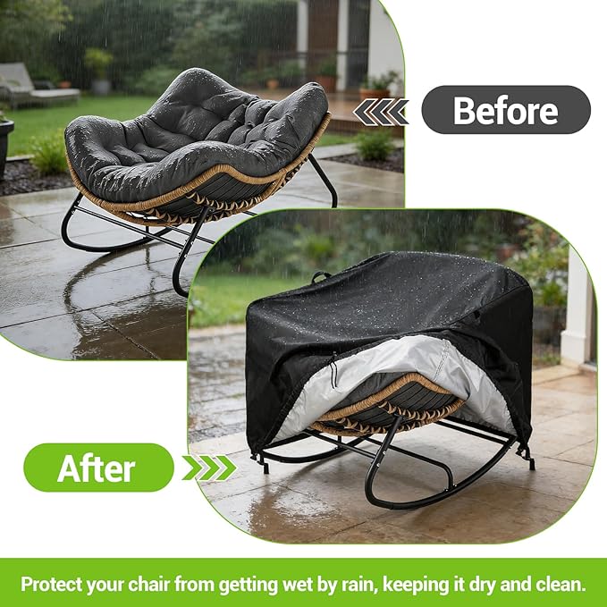 Kasla Patio Chair Cover, Waterproof Heavy Duty Cover for Outdoor Wicker Egg Basket Chair & Lounge Rattan Chair & Swivel Lounge Chair (Black, 38"L×39"W×40"H)