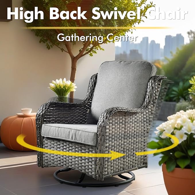 Wicker Patio Furniture Set, 8 Pieces Outdoor Sectional Sets with 6 Seats, Rattan Conversation Set with Swivel Chairs for Garden and Backyard, l Shape Couch Set