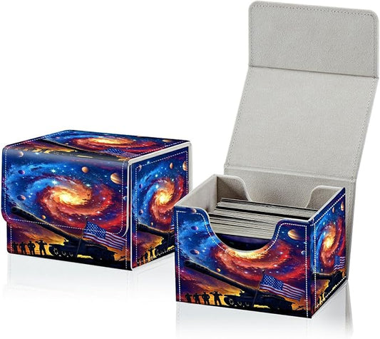 Card Deck Box for MTG, Cards Storage Box Fits 120+ Sleeved, Leather Small Size Strong Magnetic Closing Card Case for Board Games Magic TCG CCG Baseball Collection, Starry Sky Flag