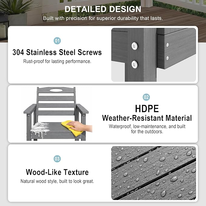 Domi HDPE Outdoor Dining Set, All-Weather 7 Piece Outdoor Dining Table Set with 2" Umbrella Hole, Outdoor Patio Dining Set for Garden, Poolside, Backyard, Deck, Grey