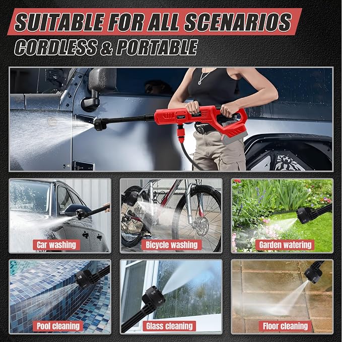 Cordless Cleaner Tool Compatible with Milwaukee18V Battery, Cordless Car Cleaning Tools with 6-in-1 Nozzle Foam Pot, 16ft Hose for Car, Home, Lawn, Garden, Fence (Body Only)