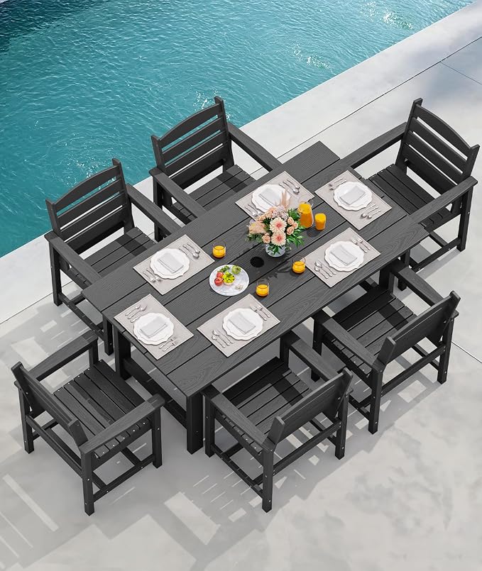 SERWALL Patio Dining Chair Set of 2,All Weather HDPE Dining Chair, Black | Outdoor Dining Chairs built to last with 330 lb capacity. Compact 23.4"x23.6"x33.6"H. Weatherproof & easy to clean.