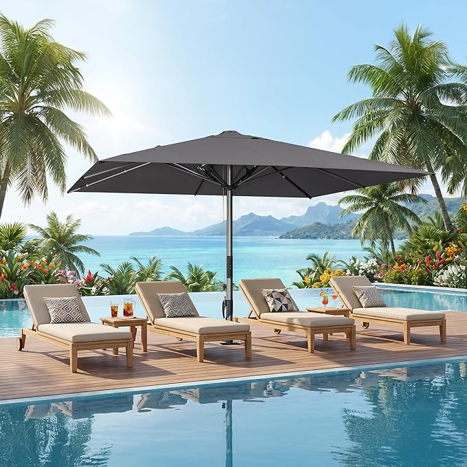 PURPLE LEAF 13 X 13 FT Extra Large Commercial Square Patio Umbrella Maximum Coverage Heavy Duty Wind Resistant Vented Canopy Reinforced Frame for Restaurant Hotel Resort Cafe Outdoor Dining Area Business Use Grey