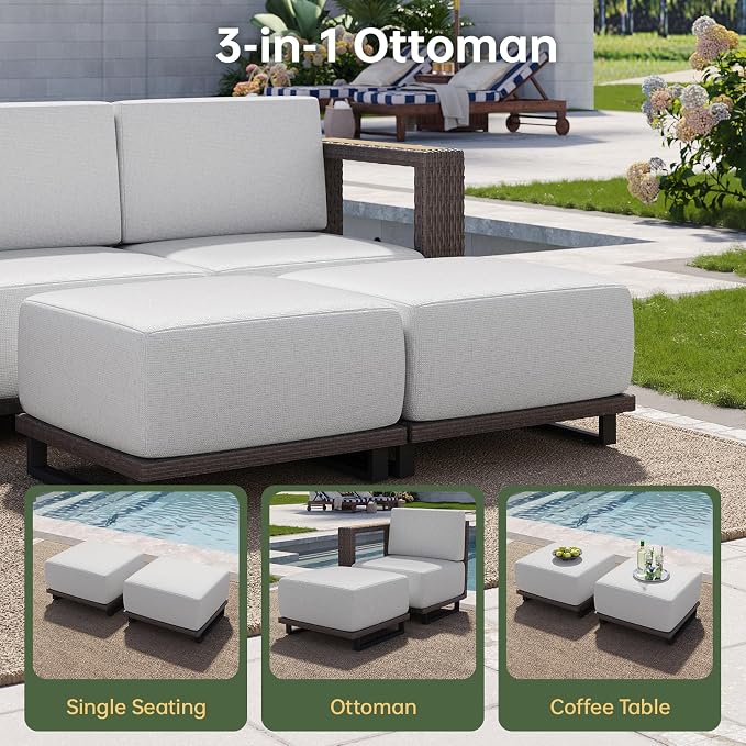Aoxun Patio Furniture Set, 8 Piece Outdoor Wicker Sectional Sofa Set, All-Weather Rattan with 10'' Ultra-Thick Cushions, Outdoor Conversation Set for Backyard, Poolside and Garden, Brown/Light Gray