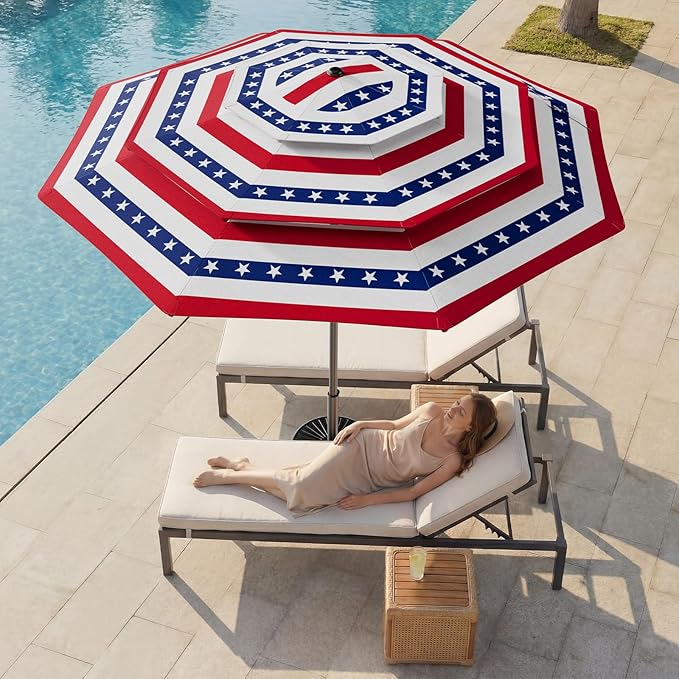 HOMSHADE 9FT 3-Tiers Outdoor Patio Umbrella with 5-Year Fade Resistant,Vented Outdoor Commercial Market Umbrella with UPF50+ UV Protection & Push Button Tilt and Crank for Pool,Backyard(NO Base)