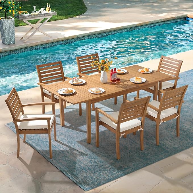 OC Orange-Casual 6-8 Person Extendable Solid Dining Table, 59''-79'' Indoor Outdoor Acacia Wood Rectangular Table for Home Kitchen Deck, FSC Certified Wood