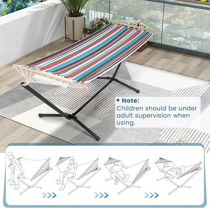 Giantex 10.5FT Hammock with Stand, Heavy Duty Stand with Foldable Hammock, Portable Carrying Bag & Bamboo Spreader Bar, Outdoor Swing Chair for Garden, Backyard, Patio, Max 330 lbs (Multi-Color)
