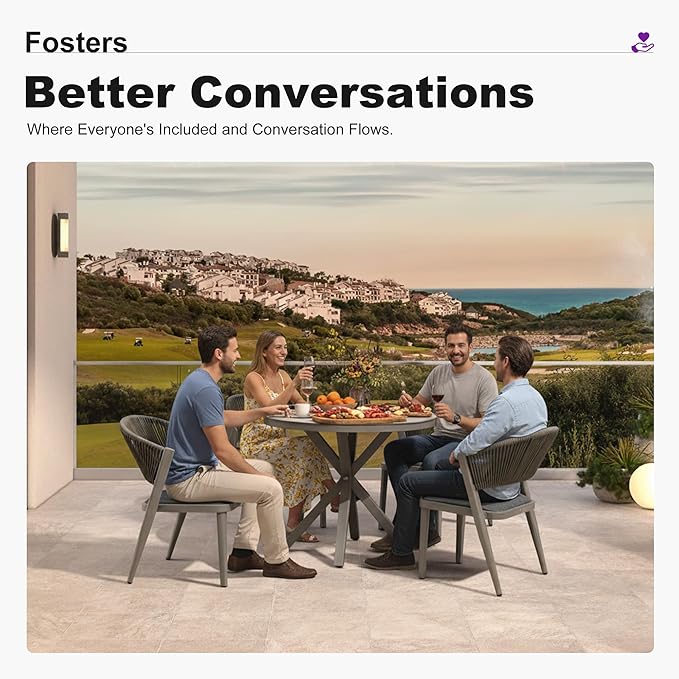 PURPLE LEAF 5 Pieces Round Dining Set Aluminum Frame and Wicker Rattan Patio Table and Chairs with Cushions for Garden Deck Outdoor Grey