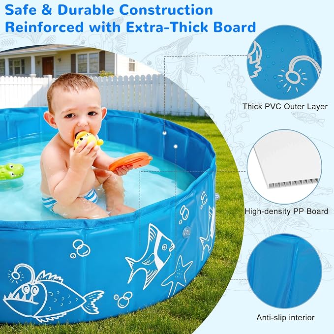 Foldable Kiddie Pool with Removable Canopy, 47in Portable Kids Swimming Pool for Baby Toddler, Summer Water Play Pool with Mosquito for Outdoor Backyard Beach