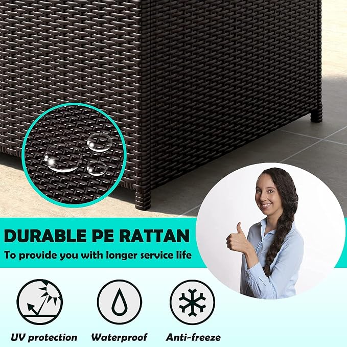 Lepus Large Waterproof Resin Wicker/Rattan Deck Box with Handles, Outdoor Storage Container For Patio, Pool, Garden, 130 Gallons, Brown
