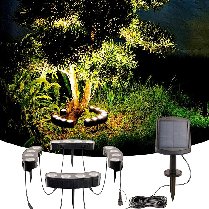 Sublume Solar Tree Lights Outdoor, Palm Tree Ring Uplights with Warm White LED for Tree, 2-in-1 (Sticked&Tied), IP65 Waterproof, 2000Mah Upgraded COB Spotlights for Garden, Landscape, Yard, Decor