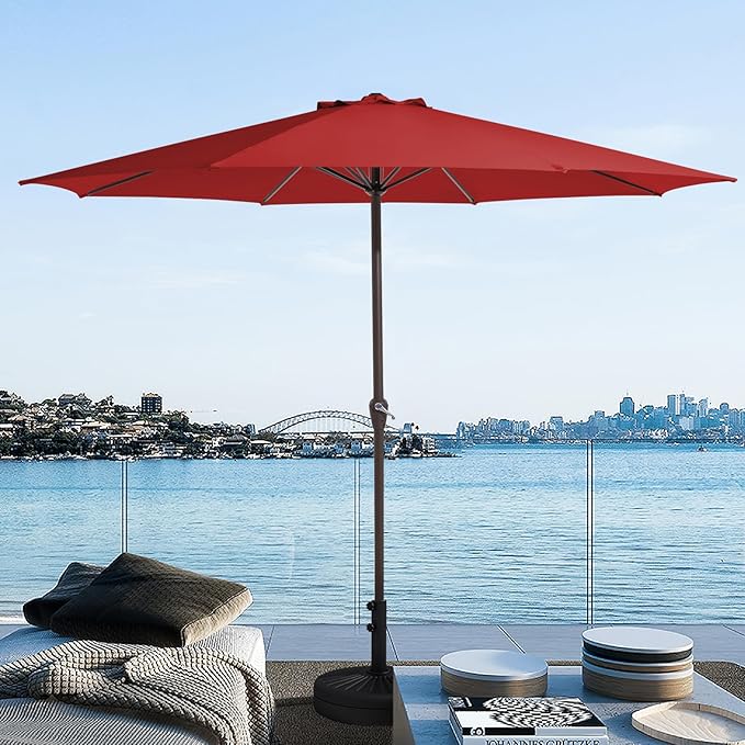 JEAREY 12' Patio Umbrellas Outdoor Table Market Umbrella w/Crank, 8 Sturdy Ribs, UV Protection Windproof for Garden, Deck, Backyard, Pool(Red)
