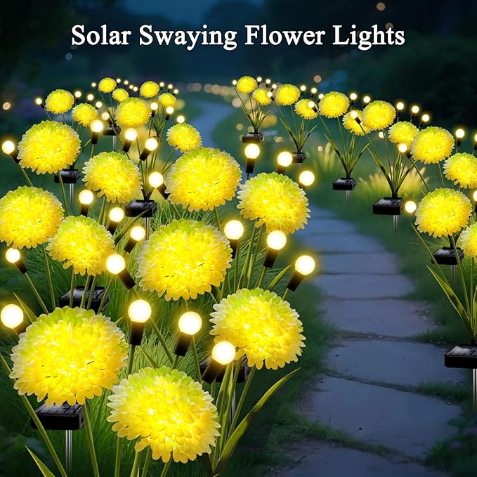 Solar Lights Outdoor Waterproof, 4 Pack Solar Firefly Swaying Lights with Flowers, Flower Light Garden Decor for Outside Yard Patio Thanksgiving for Women Grandma