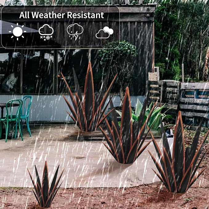 KODIBO 24" Metal Agave Plant Outdoor Decor, Large Garden Sculpture, Black | Outdoor-Resistant, Hand-Painted Metal Plant, Tequila Rustic Sculpture, Desert Steel Yard Art, Mexican Style Garden Decor