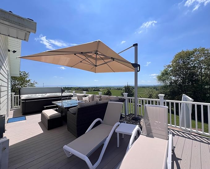 PURPLE LEAF 10' X 13' Cantilever Outdoor Patio Umbrella Large Heavy Duty 360° Rotation Double Top Offset Rectangular Umbrellas for Backyard Deck Pool, Spectrum Sand