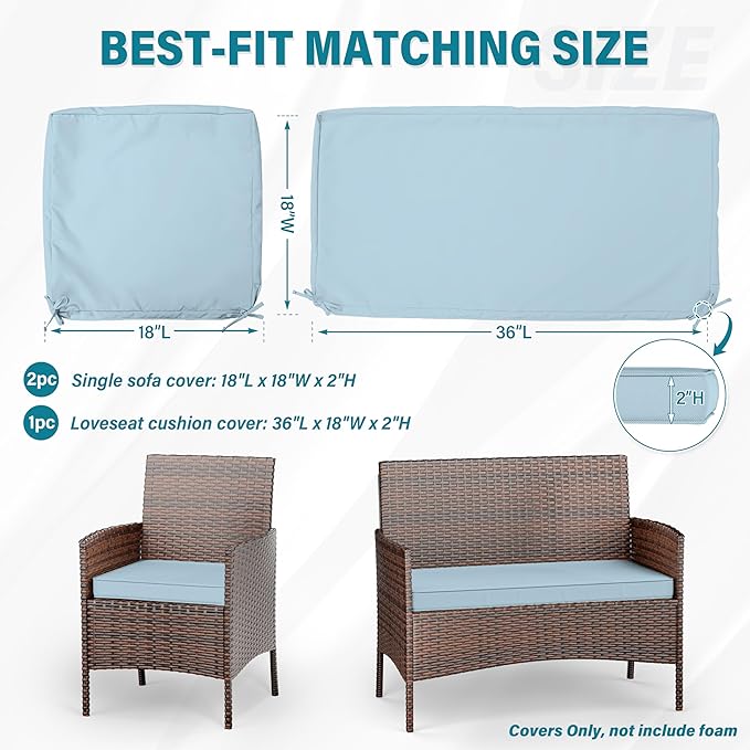 3 Pack of Outdoor Seat Cushion Replacement Set Suitable for 4 Pieces of Wicker Rattan Furniture Terrace Guest Set Sofa Chair (36x18x2, 18x18x2), Only Cover