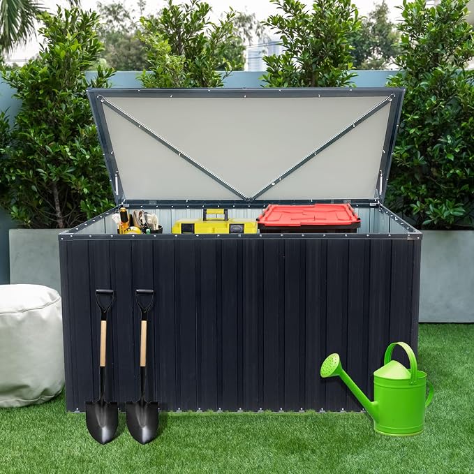 215 Gallon Outdoor Storage Box,Waterproof Lockable Mental Deck Box for Patio Furniture Cushions Garden Tools