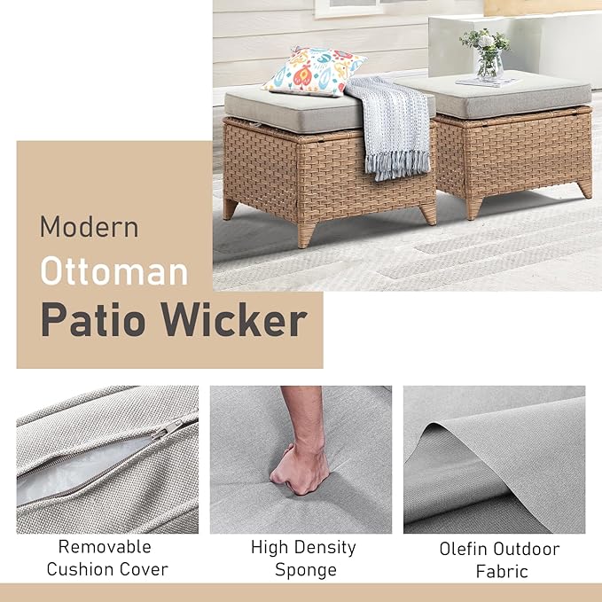 5 Pieces Patio Furniture-PE Wicker Outdoor Swivel Rocker Patio Chairs with Side Table Ottomans Outdoor Conversation Set for Porch Deck Balcony Garden-Yellow/Beige