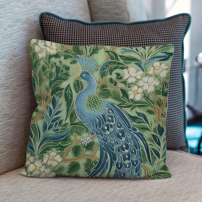 Pillow Cover Aqua and Green Chinoiserie Cushion Cases Abstract Green Peacock Animal Asian Pillow Cover Accent Modern Decorative Pillow Covers for Couch Garden Tent Balcony 18x18 in